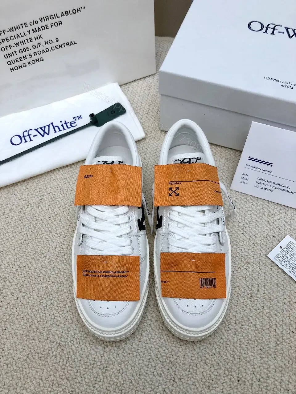 View 4 of White Leather Low-Profile Sneakers with Signature Tape Details