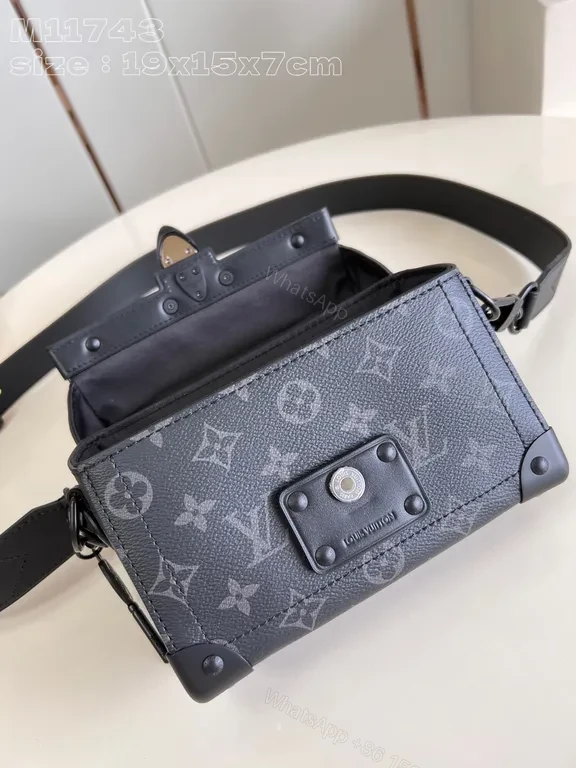 View 5 of Black Boxy LV Monogram Handbag with Lock Closure