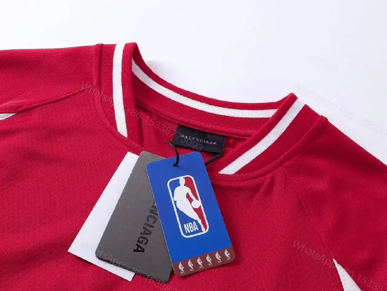 View 4 of Red Base + Premium Fabric + Modern Jersey + Bold BALENCIAGA Print + Hockey-Inspired Jersey