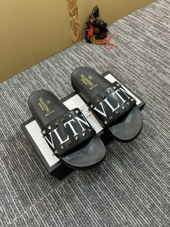 Valentino Rockstud Leather Slides – Black, Cushioned comfort — view 1