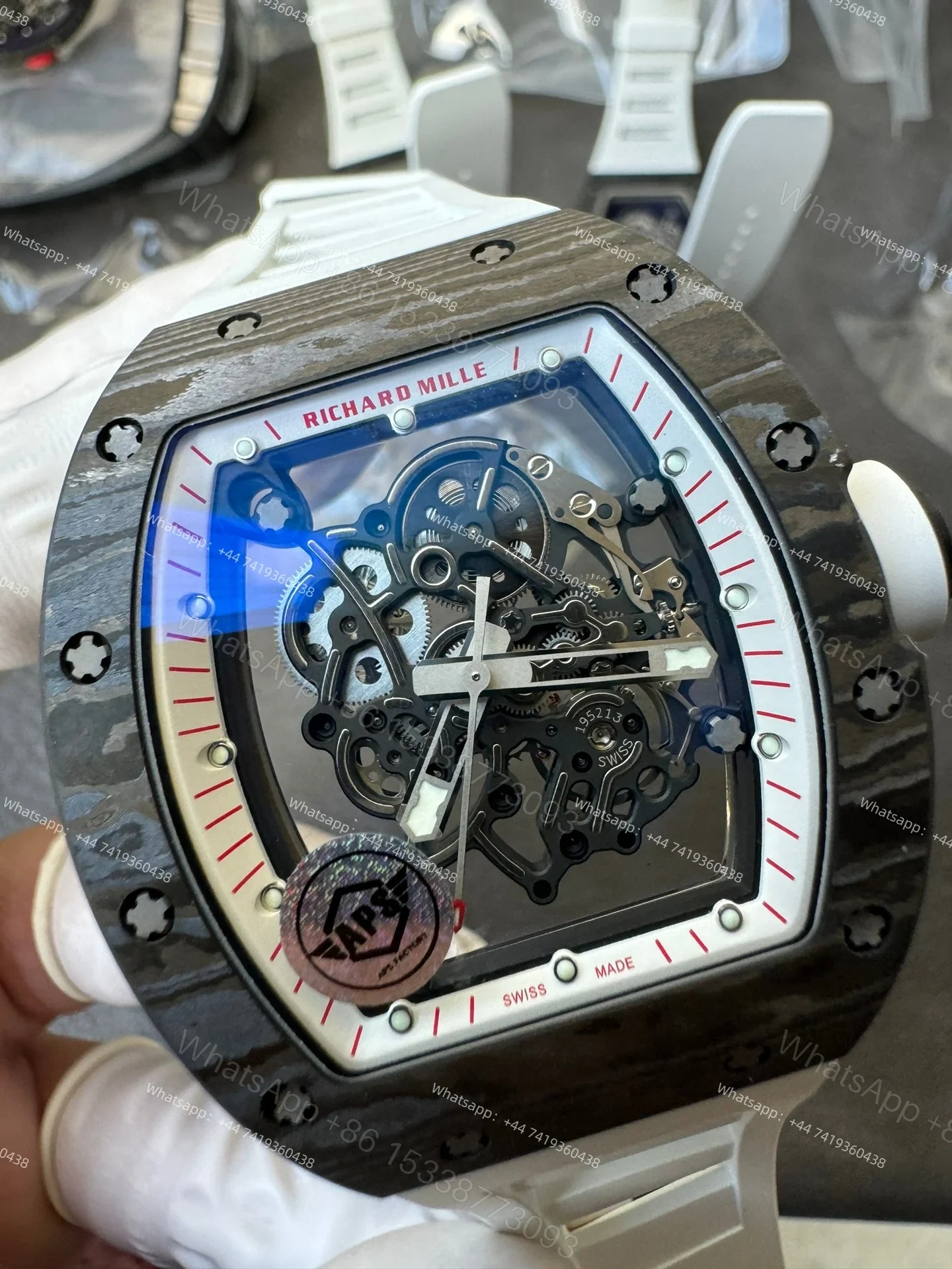 View 5 of Super Clone Richard Mille RM 055 Carbon TPT White Rubber Strap 1:1 Replica Watch