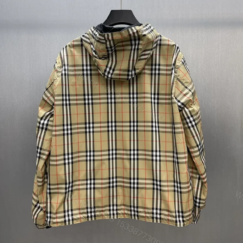 View 9 of Beige Plaid Windbreaker - Water-Repellent, Relaxed Fit, Casual Luxe