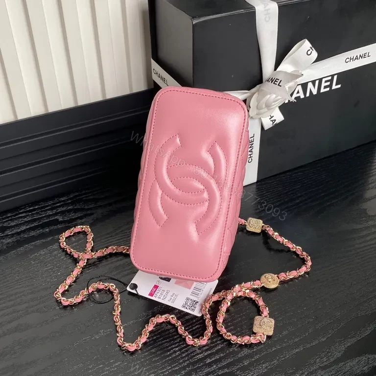 View 9 of Dreamy Pink Quilted Crossbody with Gold Flair - Compact Luxury Bag
