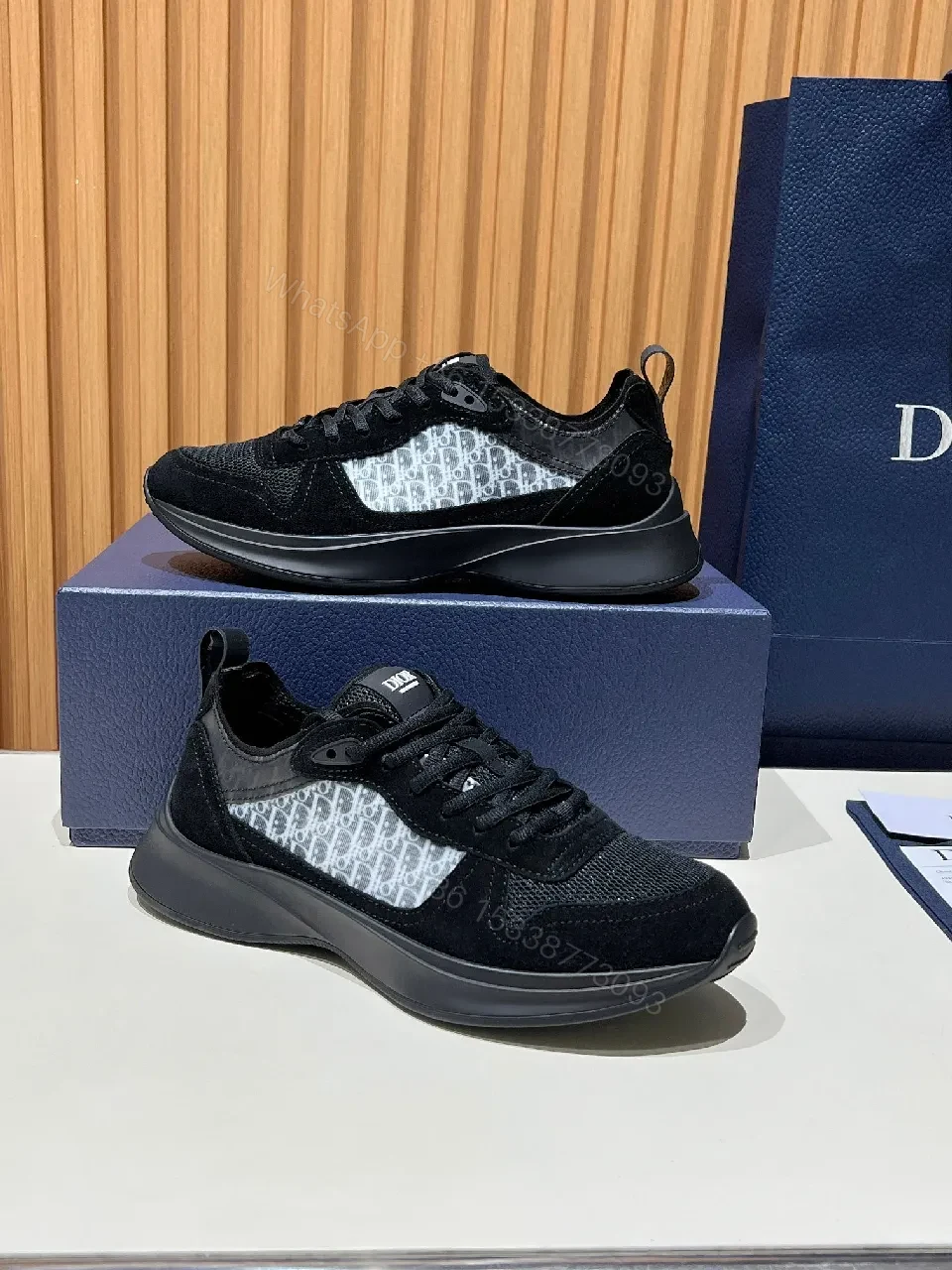 View 6 of Black Mesh Suede Runner with Monogram Accent Sneaker