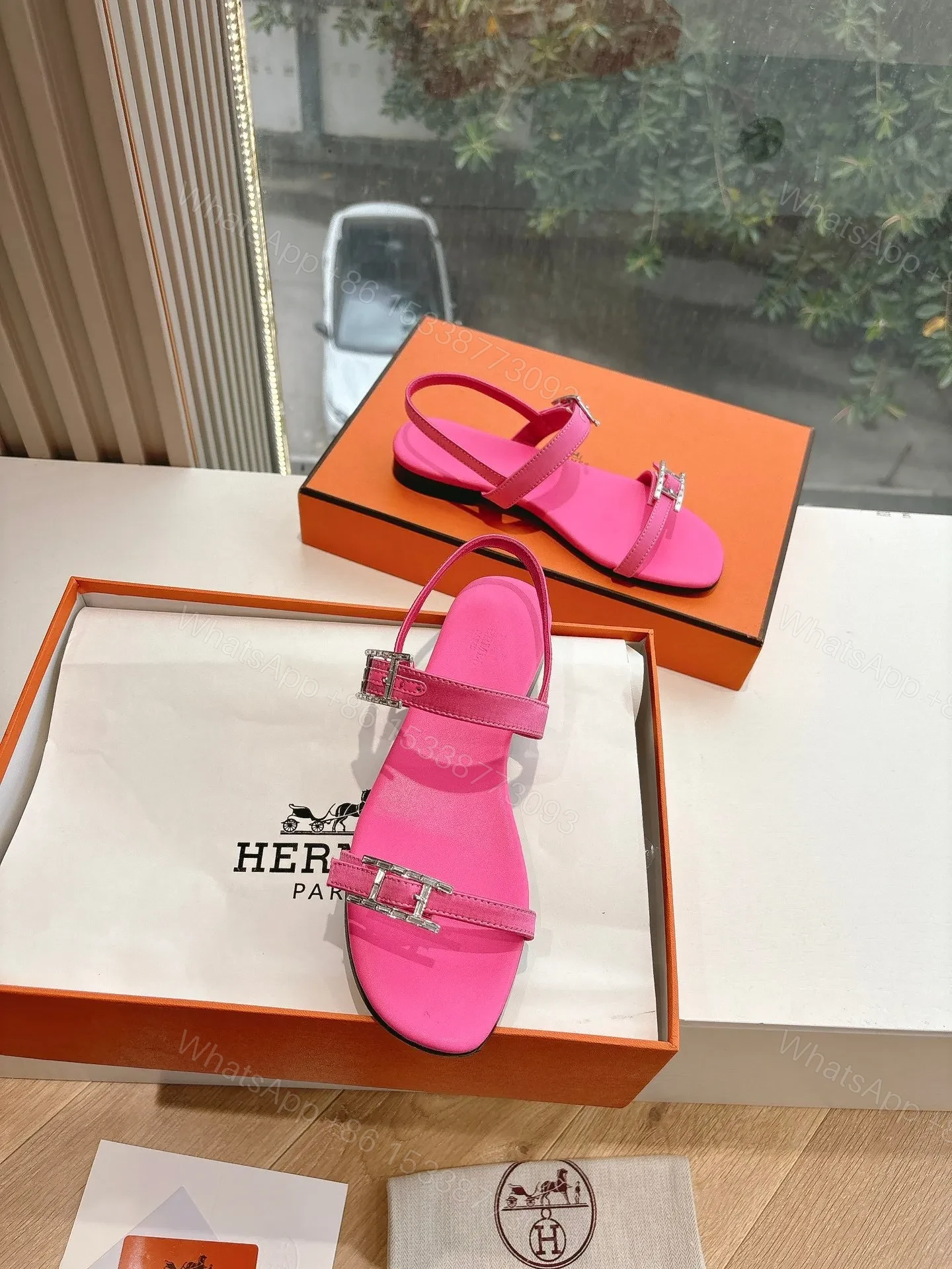 View 3 of Hermes Women Pink Leather Sandals