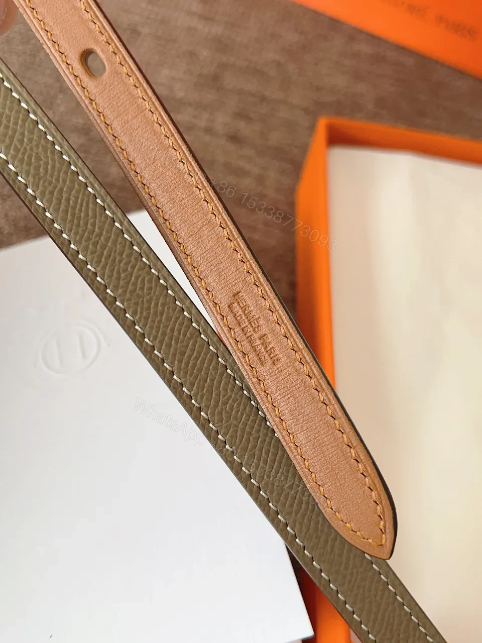 View 6 of Taupe Leather Belt - Slim, Minimalist, Durable, Quiet Luxury Belt