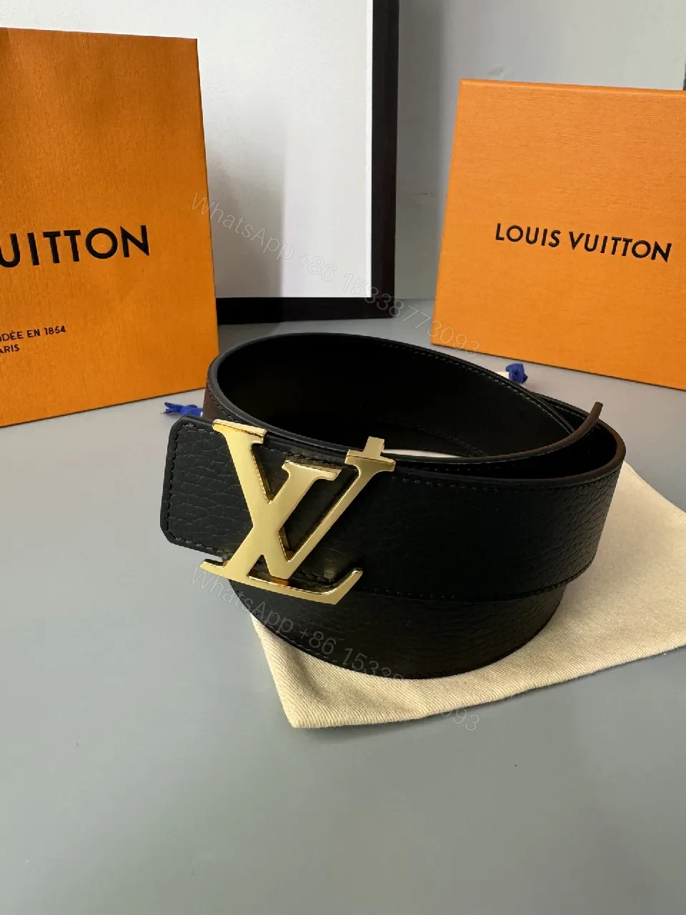 View 4 of Chic Black Leather Belt with Gold Buckle - Luxury Poise