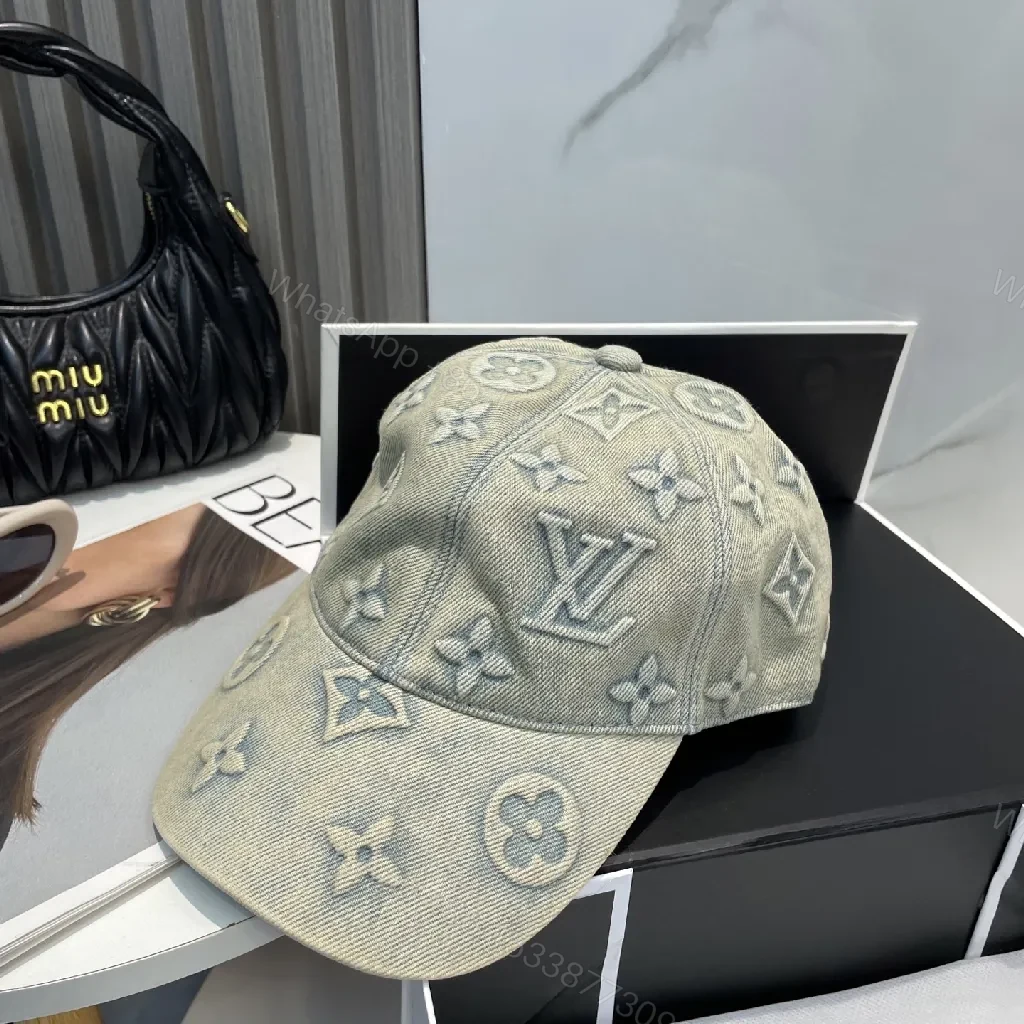 View 7 of Denim-Texture Cap: Luxe Monogram, Curved Brim, All-Day Comfort