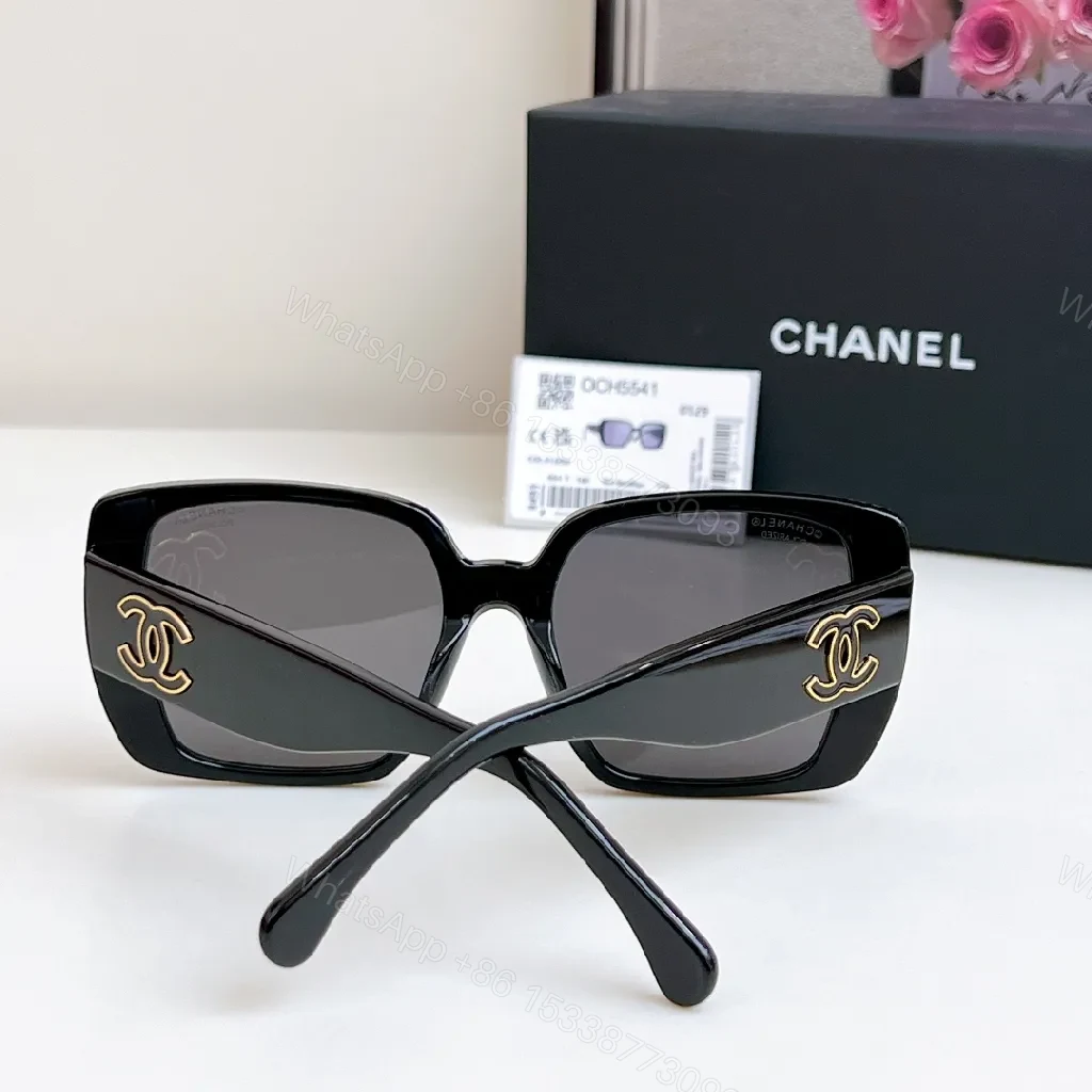 View 6 of Oversized Black Acetate Sunglasses with Gold Logo Detail