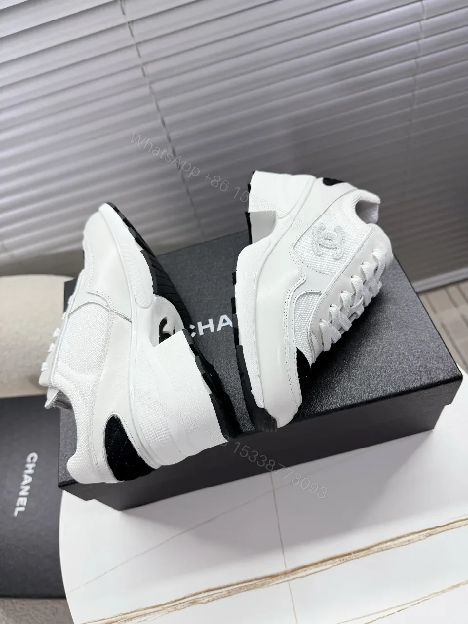 View 6 of White Leather Sneakers with Black Toe Cap – Luxury Casual Comfort