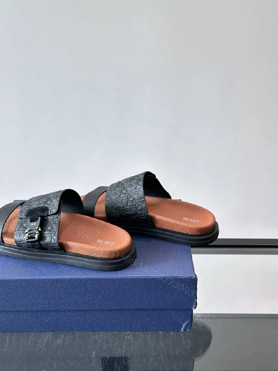 View 10 of Black Leather Dior Sandals Casual Comfort Slide