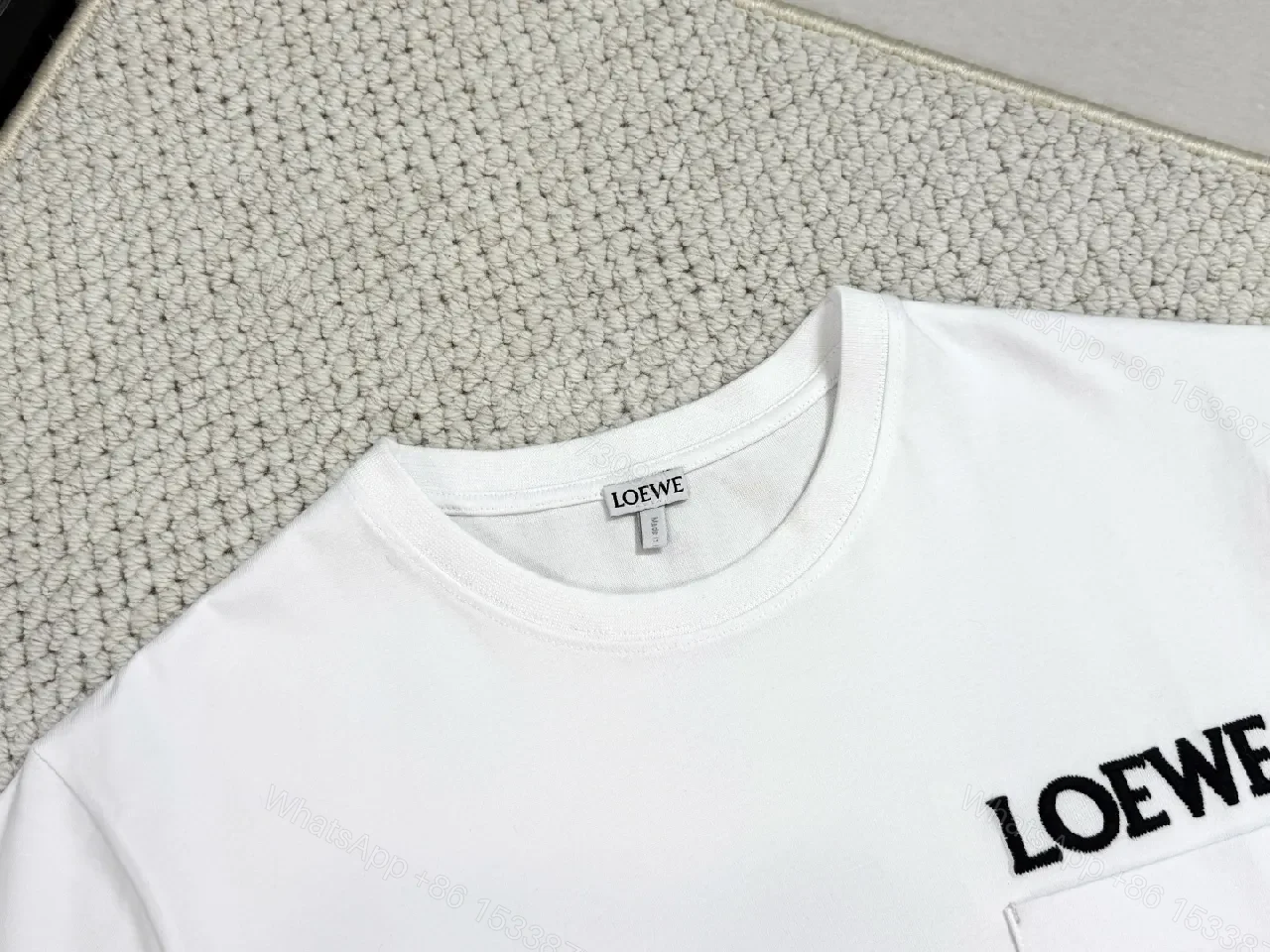 View 3 of White Cotton Pocket Tee with Subtle LOEWE Logo, Classic Fit