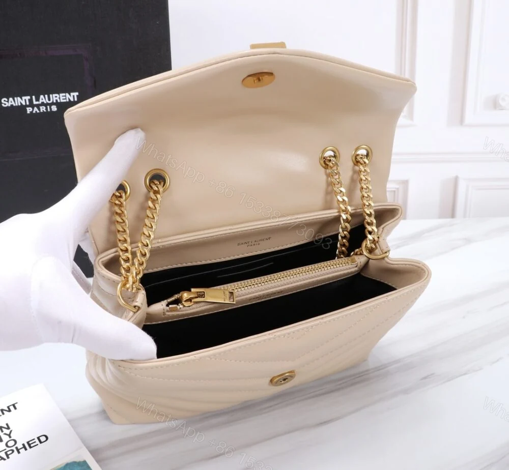 View 6 of Saint Laurent Loulou Small Chain Bag In Matelassé Y Beige Gold 23Cm 494699DV7272721