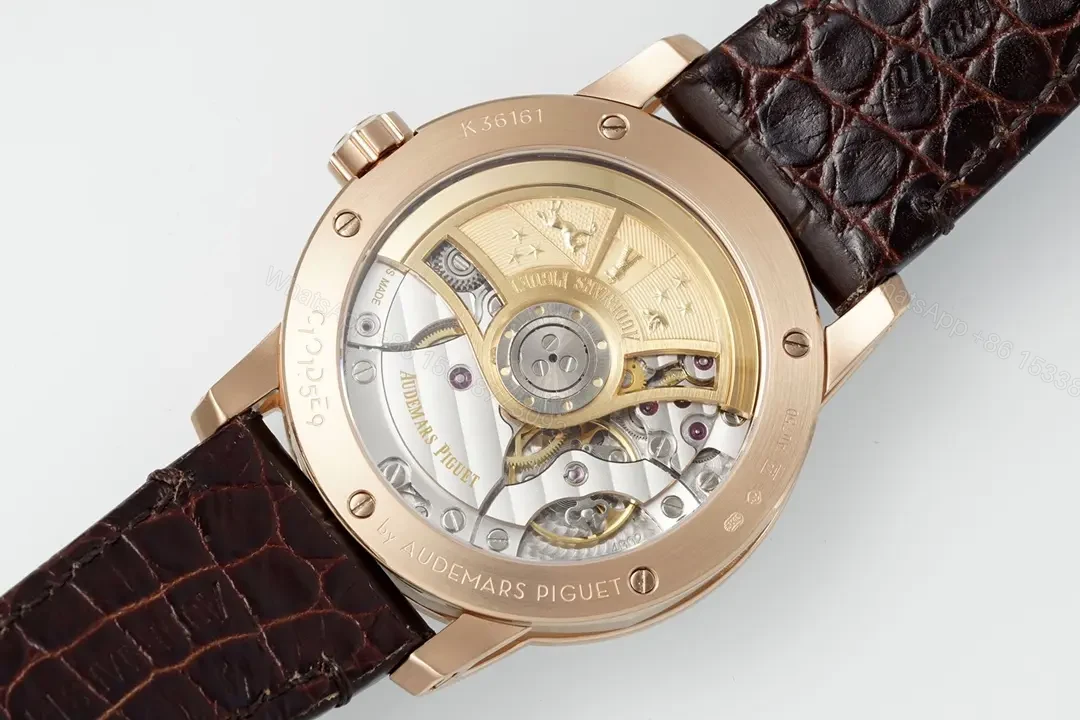 View 9 of 8F Factory Audemars Piguet CODE 11.59 Blue Dial Three-Hand Automatic Watch – Rose Gold Case, Brown Leather Strap