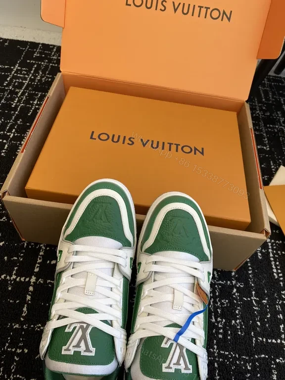 View 2 of Bold Green & White LV-Inspired High-Top Sneakers