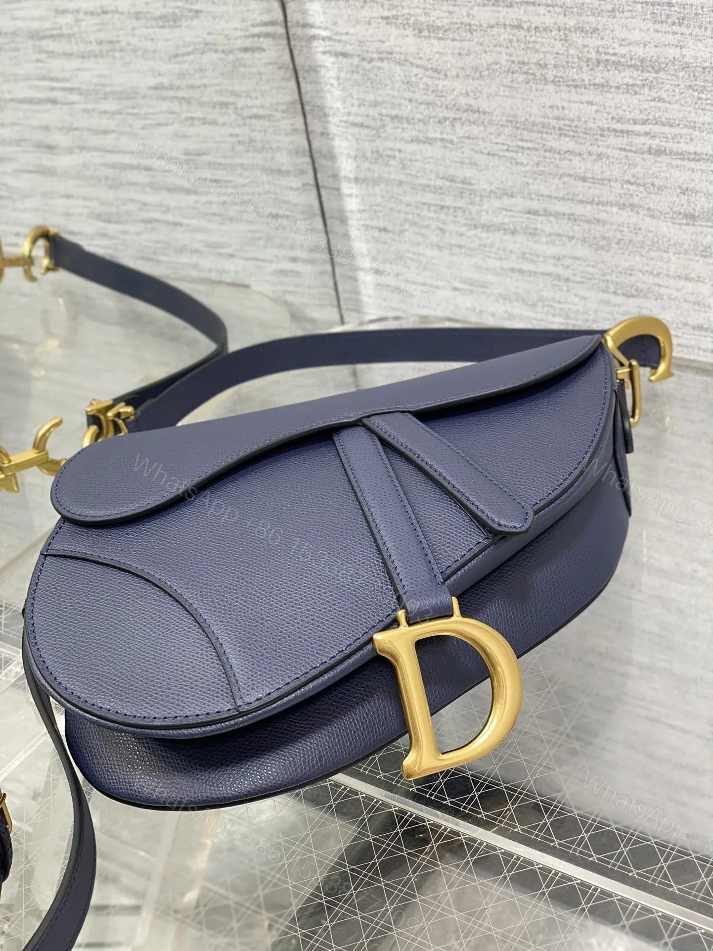 View 5 of Dior Saddle Bag in Deep Ocean Blue Gold Hardware