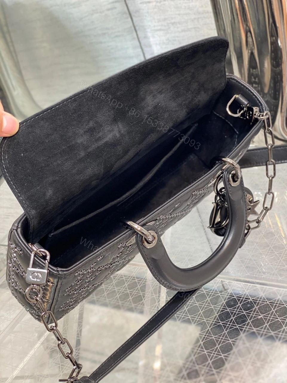 View 7 of Dior D-Joy Super Premium Black Handbag With Star Studs 26cm
