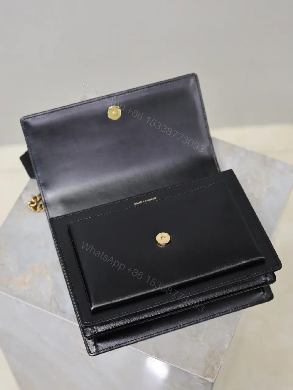 View 6 of Leopard Print Flap Bag with Gold Monogram Chain Strap