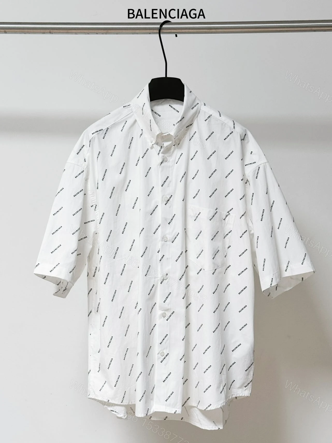 Balenciaga 高仿襯衫 男款白色滿印LOGO短袖寬鬆襯衣 — view 1