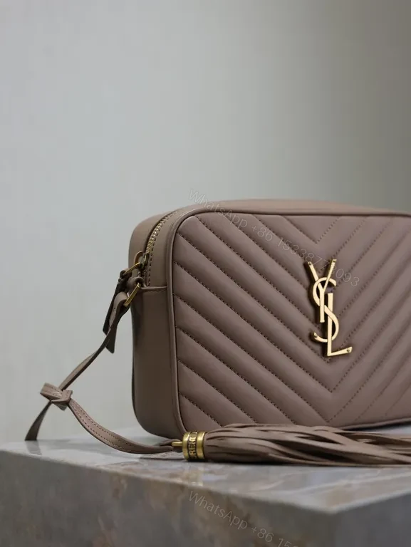 View 4 of Chic Quilted Crossbody with Gold YSL Monogram, Leather