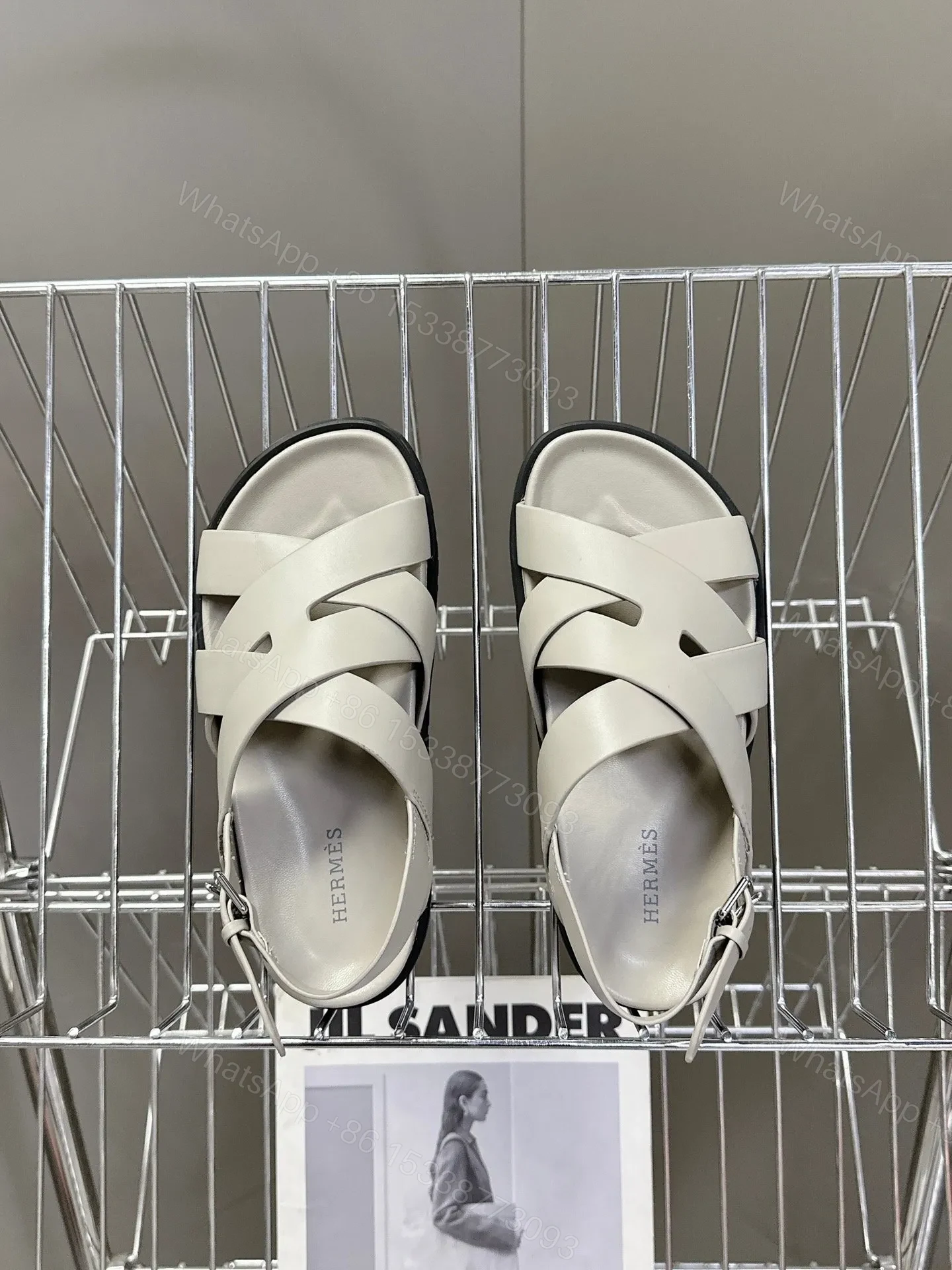 View 2 of Hermes Women Light Gray Leather Sandals