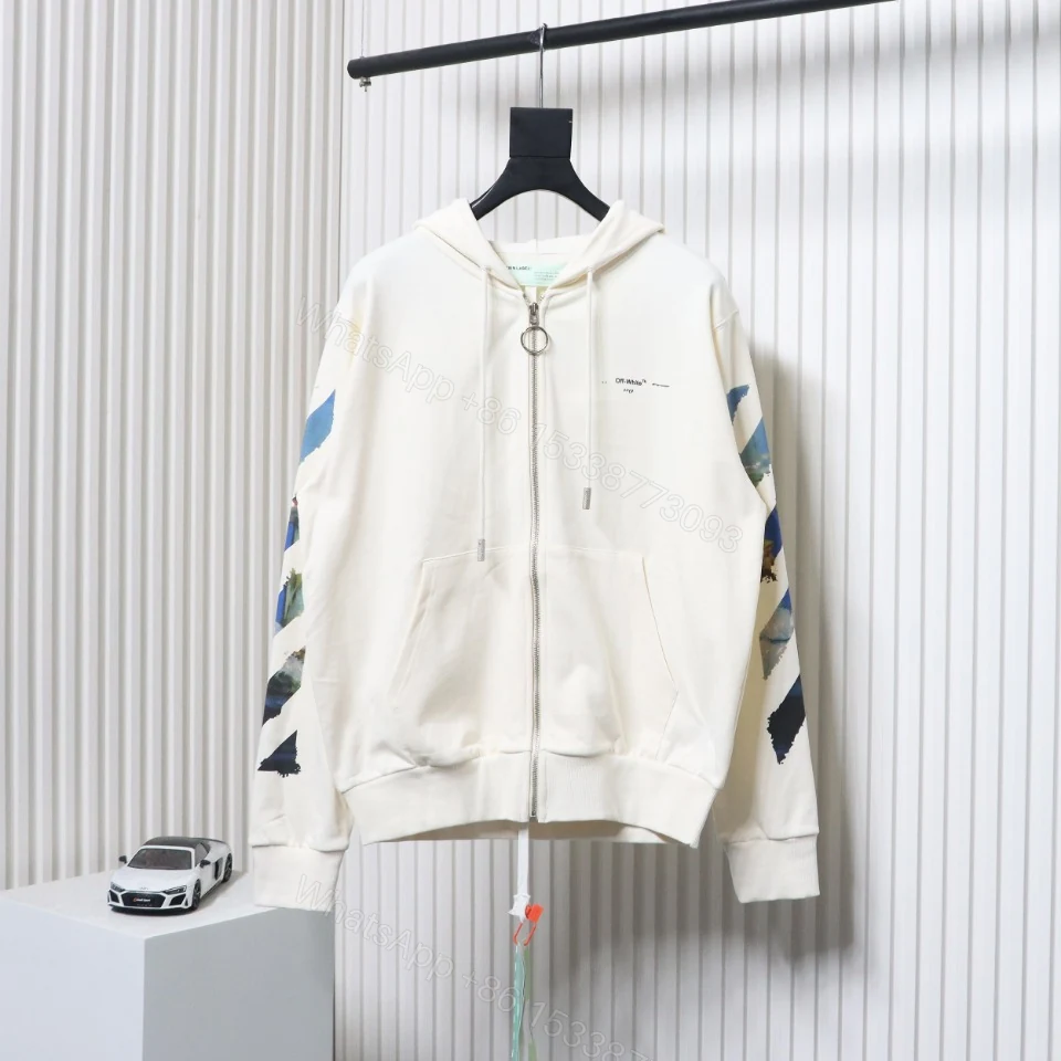 View 4 of Off-White Oil Painting Printed White Zipper Hoodie