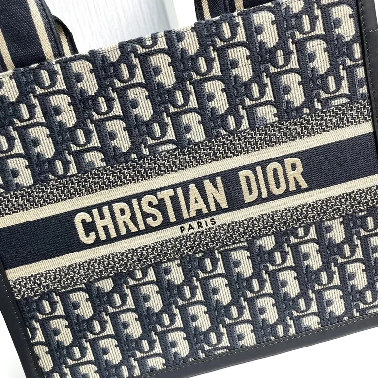 View 2 of Navy/Beige Dior-Pattern Mini Tote: Modern Sophistication