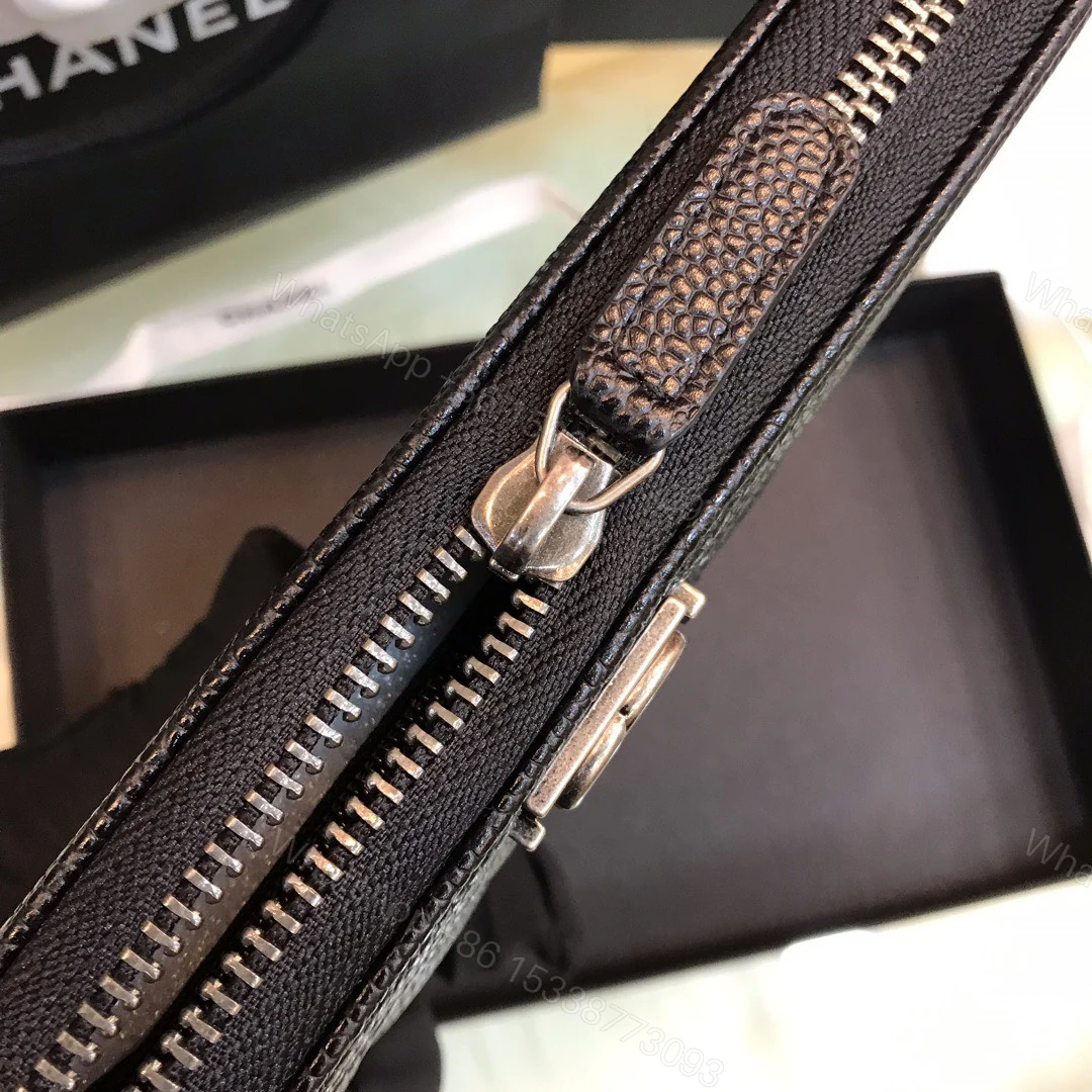 View 6 of Chanel Wallet Like Auth Black Grained Leather Silver Lock 19x10cm