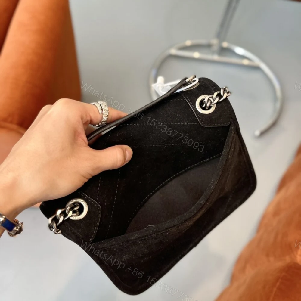 View 5 of Saint Laurent Niki Medium Quilted Suede Shoulder Bag Black 22Cm
