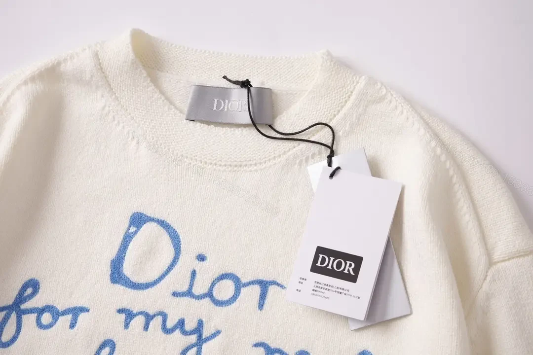 View 2 of Soft-Courier Knit with Blue Script Graphic Crewneck Knit Top