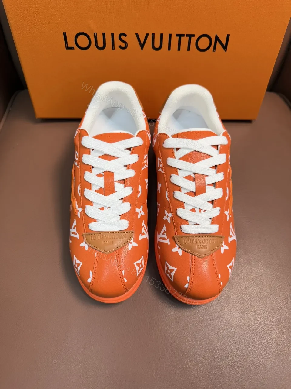 View 7 of Bright Orange Monogram High-Top Sneakers with Plush Padding