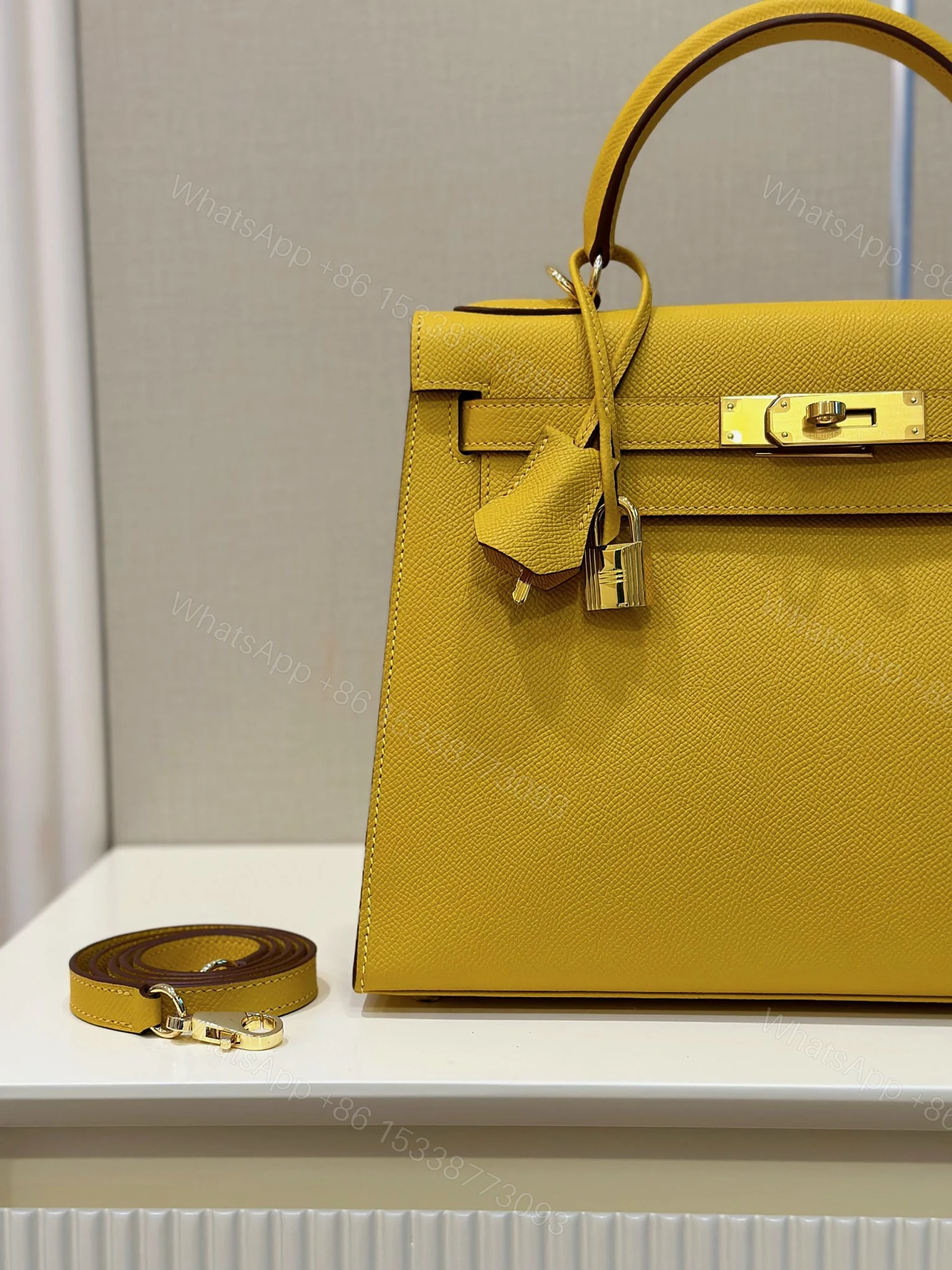 View 6 of Hermes Kelly 25 Lime Fluo Yellow Epsom Gold Hardware