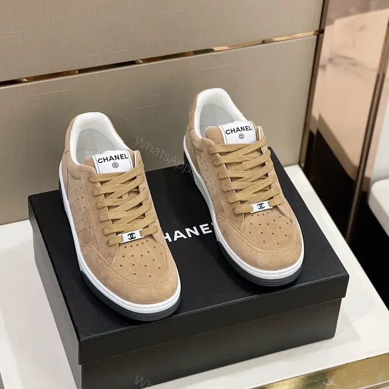 View 2 of Neutral-Tone Suede Sneaker with Chanel-Inspired Detail