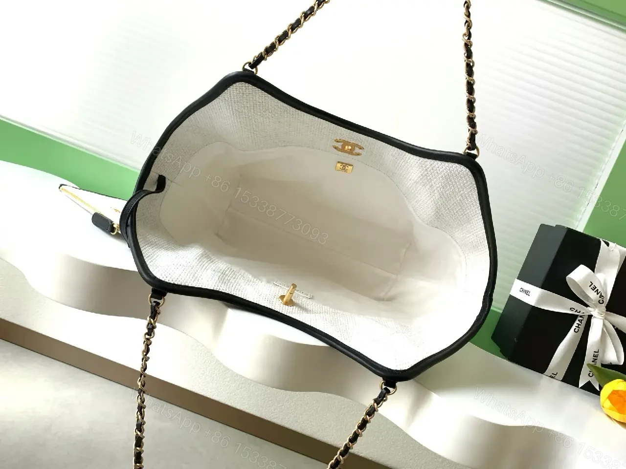 View 4 of Textured White Tote: Luxe, Structured, Dual-Chain Carry