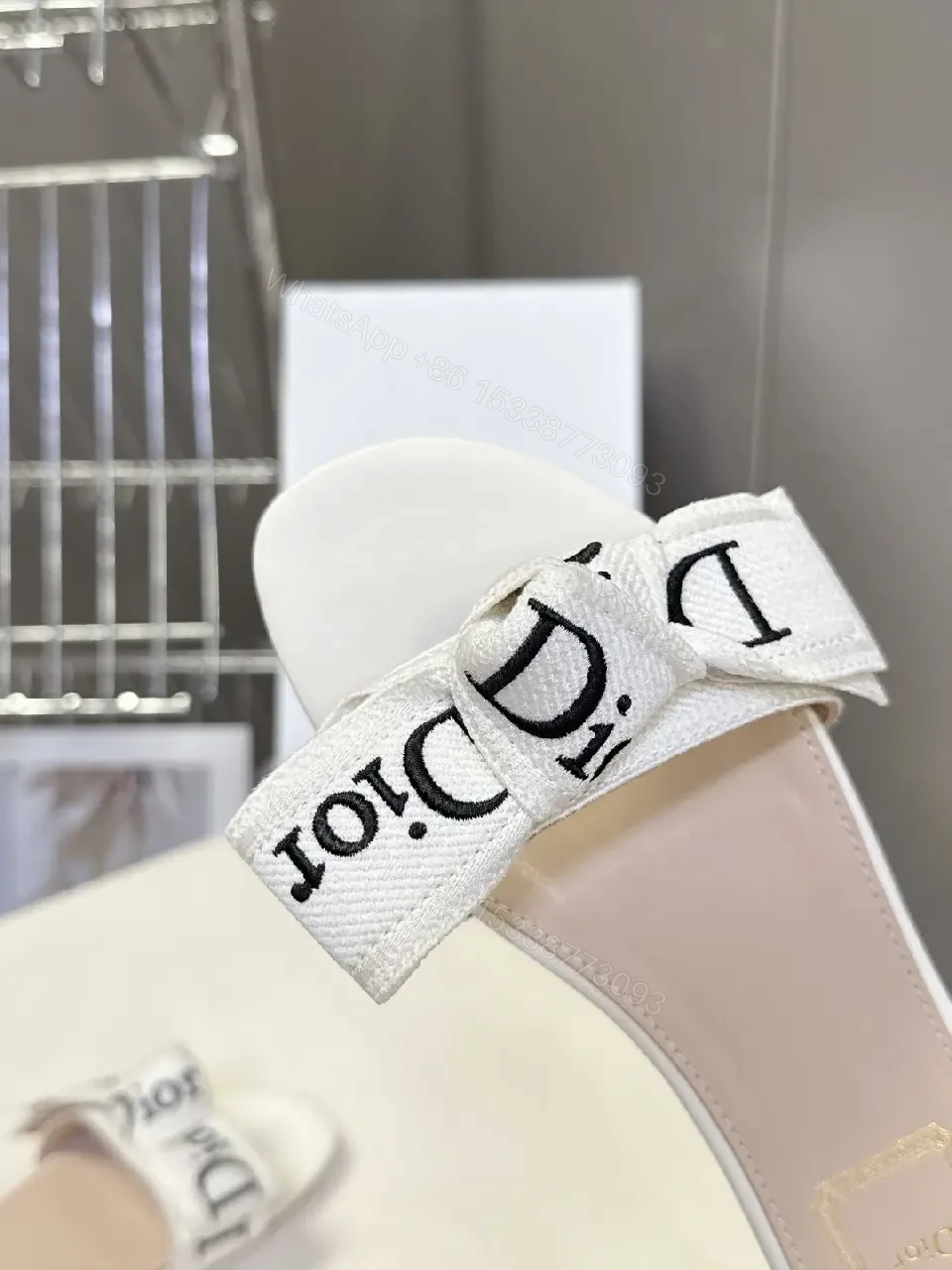 View 9 of White Satin Dior-Logo Slide Sandals