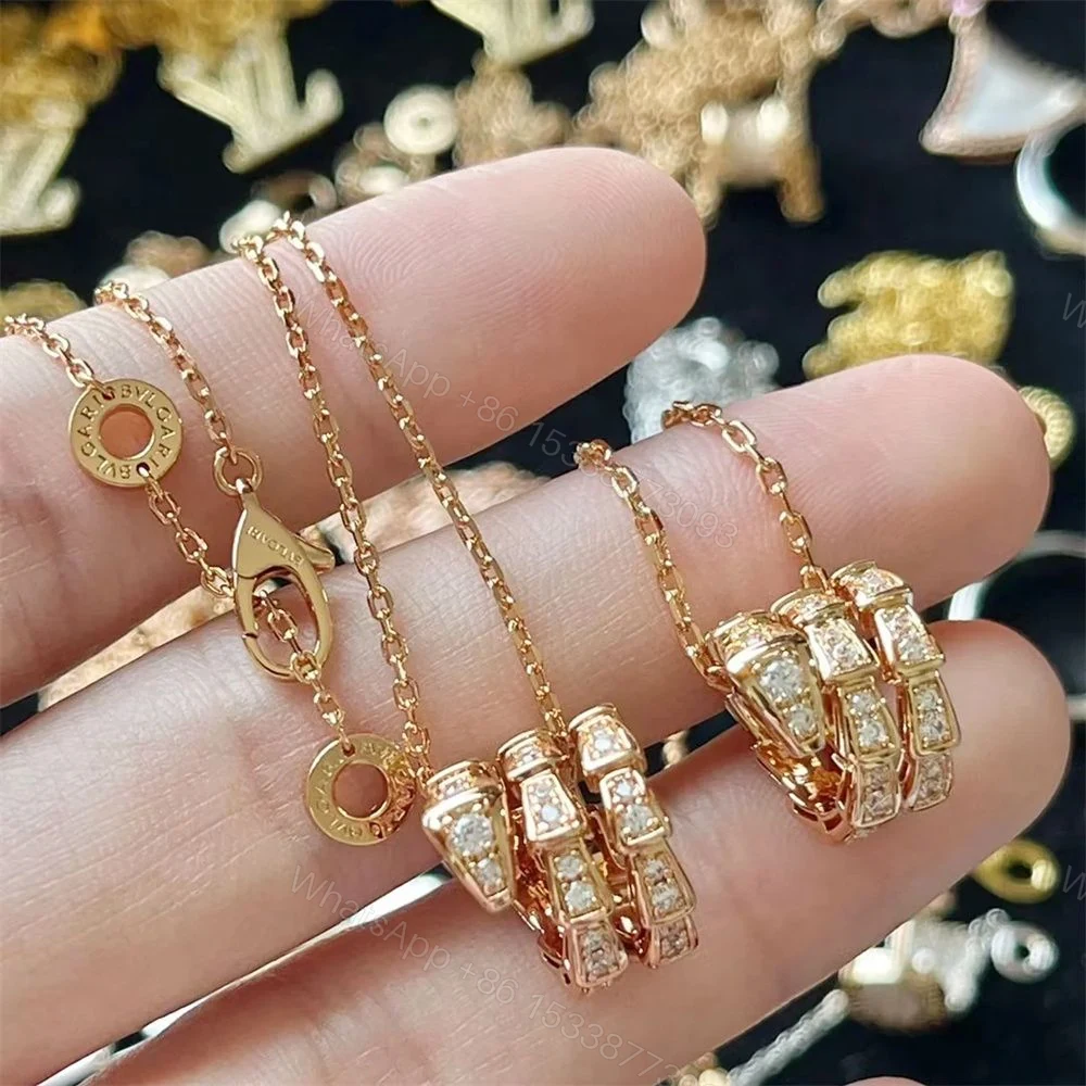 View 2 of 18K Rose Gold Bvlgari Serpenti Viper Spiral Necklace Pave Diamonds 357795