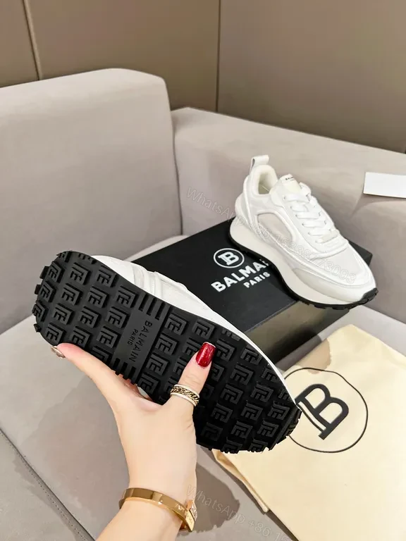 View 4 of Chic White Balmain High-Top Sneakers: Luxe Comfort