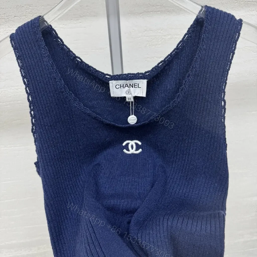 View 8 of Navy Knit Tank: Luxe Logo Silhouette Top