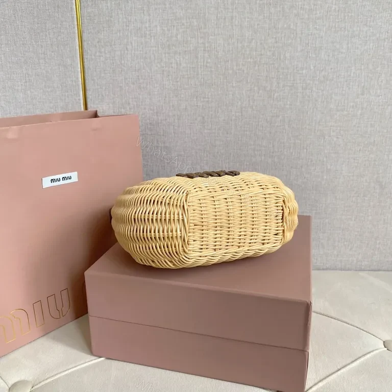 View 8 of Natural Raffia Monogram Handbag â€“ Miu Miu Inspired, Compact Chic