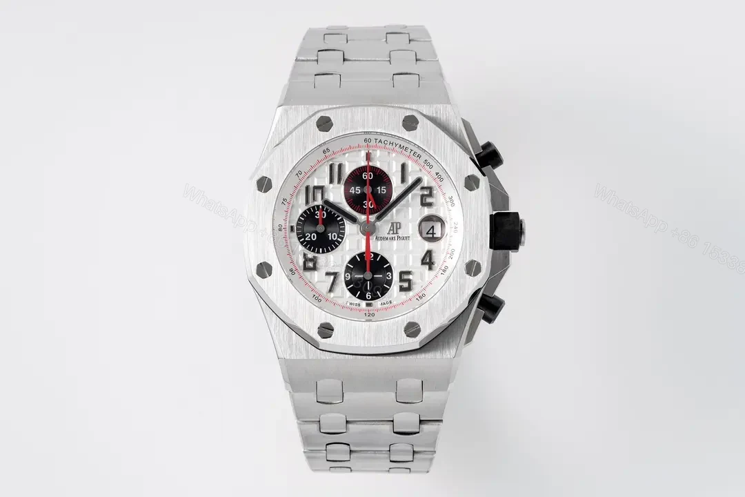 JF Factory Audemars Piguet Royal Oak Offshore Stainless Steel Bracelet Watch with Exclusive 4404 Chronograph Movement – Silver Dial, Black Sub-dials — view 1