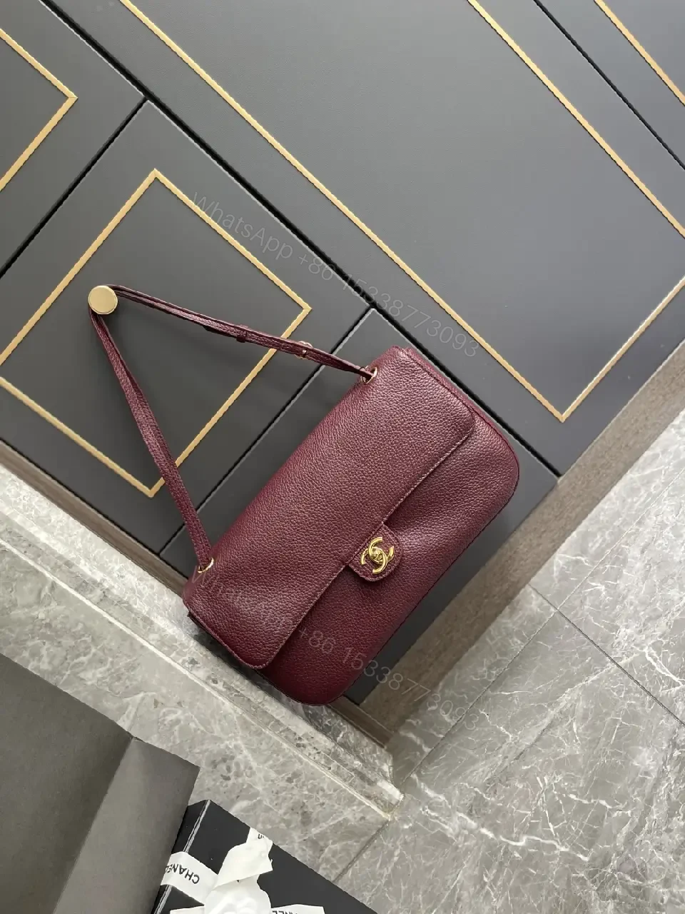 View 10 of Burgundy Textured Leather Shoulder Bag: Compact Luxury