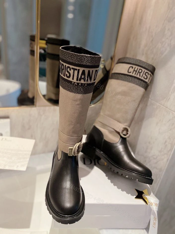 View 3 of DIOR D MAJOR BOOT FABRIC AND CALFSKIN IN TAUPE AND BLACK KCI611SCN S46X