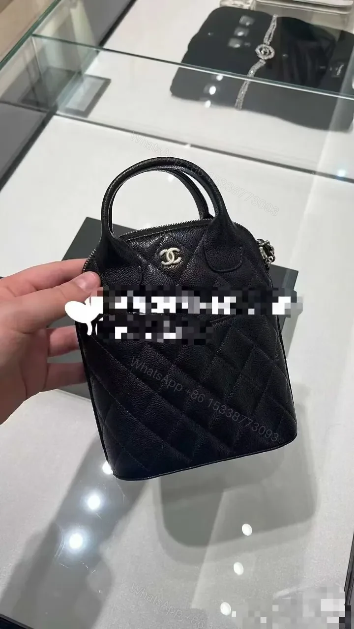 View 3 of Black Quilted Mini Tote with Chain-Detail Handle - Luxe Everyday Bag