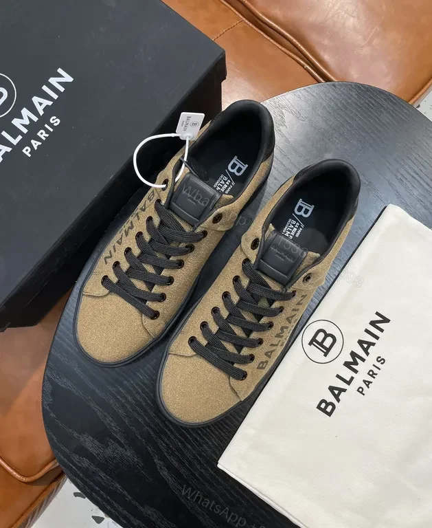 View 6 of Olive Canvas Balmain Sneakers: Luxe Low-Profile Comfort
