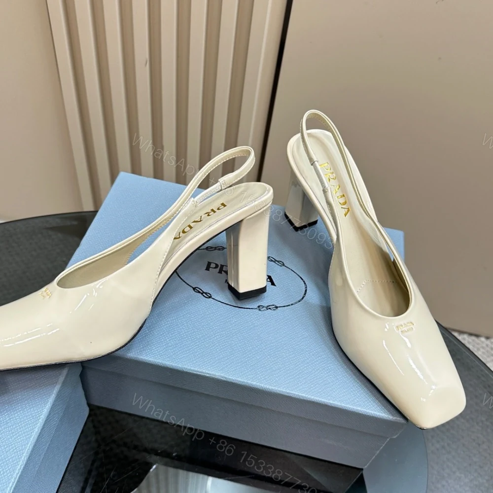View 3 of 高仿Prada*1I838B方頭粗踭露跟鞋8.5CM漆皮白色免檢版