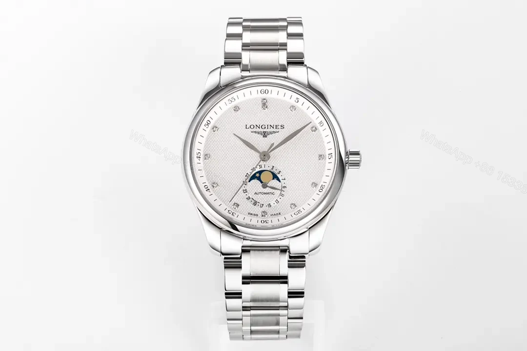 View 3 of Longines Master Collection Moon Phase 40mm Watch Silver Dial Stainless Steel Bracelet