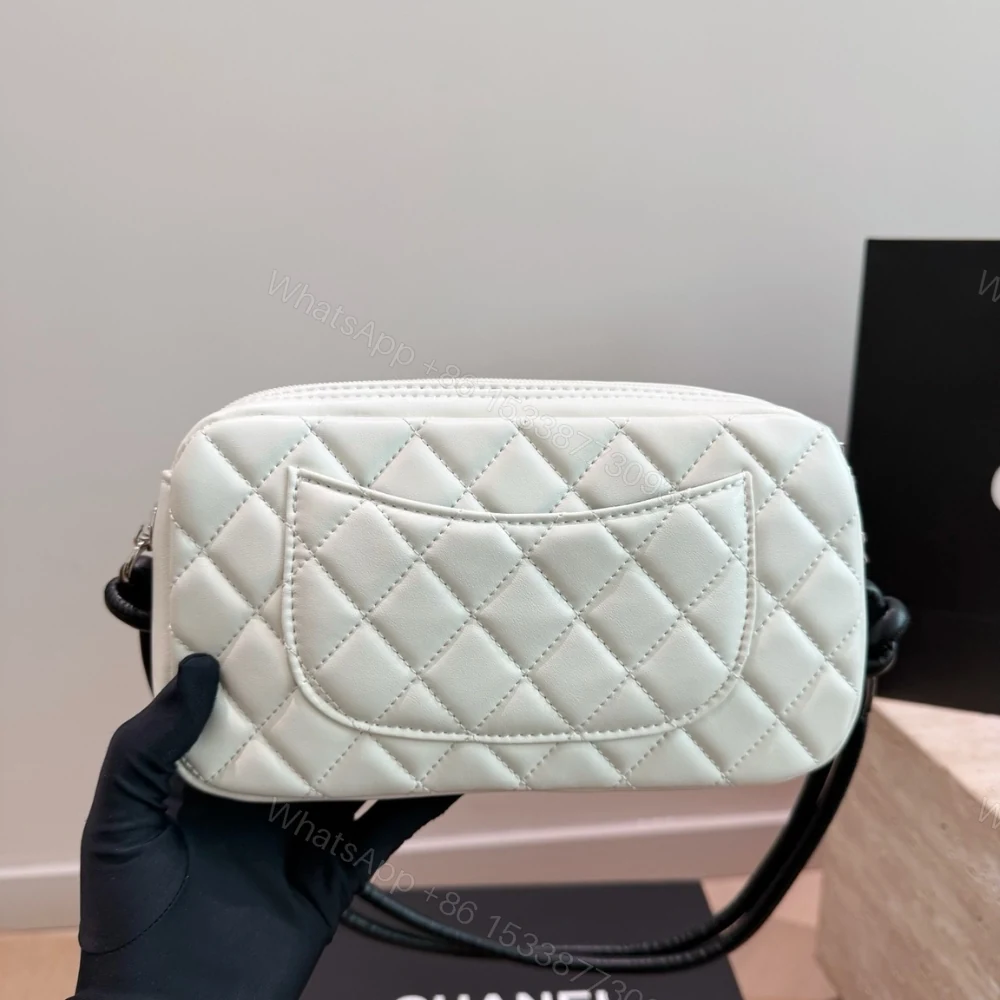 View 7 of Chanel Cambon Pochette Quilted Leather White And Black 22Cm