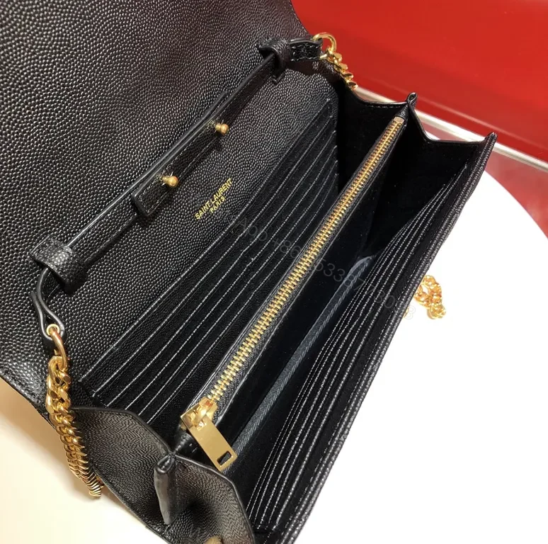 View 8 of Black Leather Chevron Clutch with Gold YSL Emblem - Luxury Evening Bag