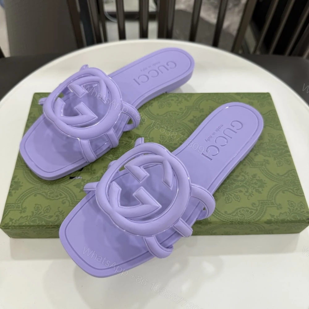 View 4 of GUCCI WOMEN’S INTERLOCKING G SLIDE SANDAL LILAC 780307 J8700 5316