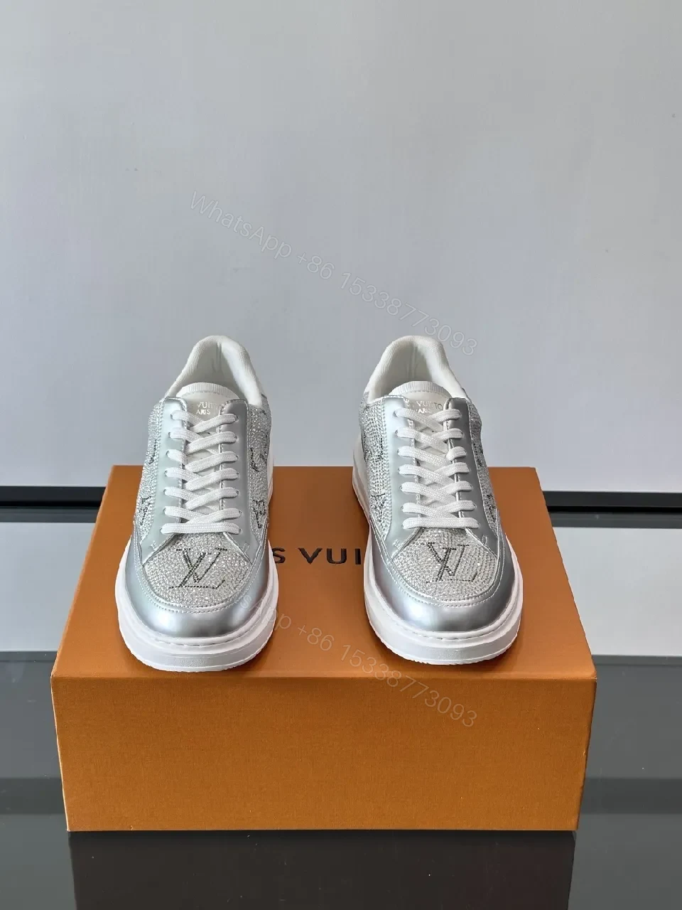View 3 of Textured-Luxe Silver Sneakers: Sparkle-Contrast High-Tops
